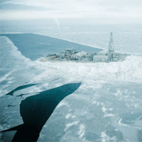 An offshore drilling structure on D Island in Kazakhstan